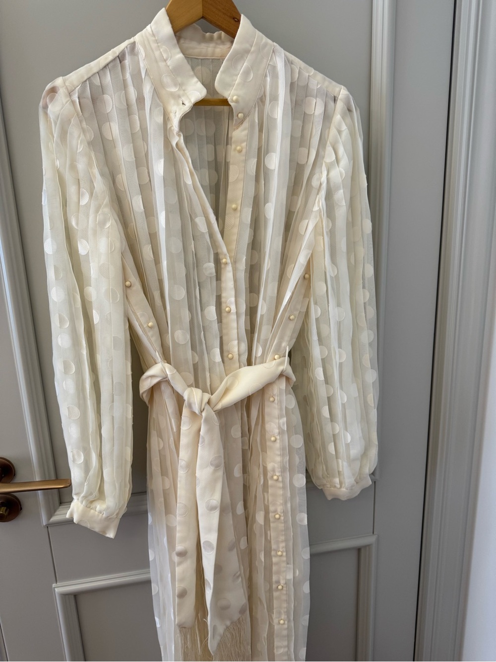 Zimmermann Sheer Polka Dot Tie-Waist Maxi Dress in Ivory